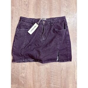 New Luvamia Denim Skirt Dark Wash Mini Slit Front Pockets Zip Fly Womens Size L